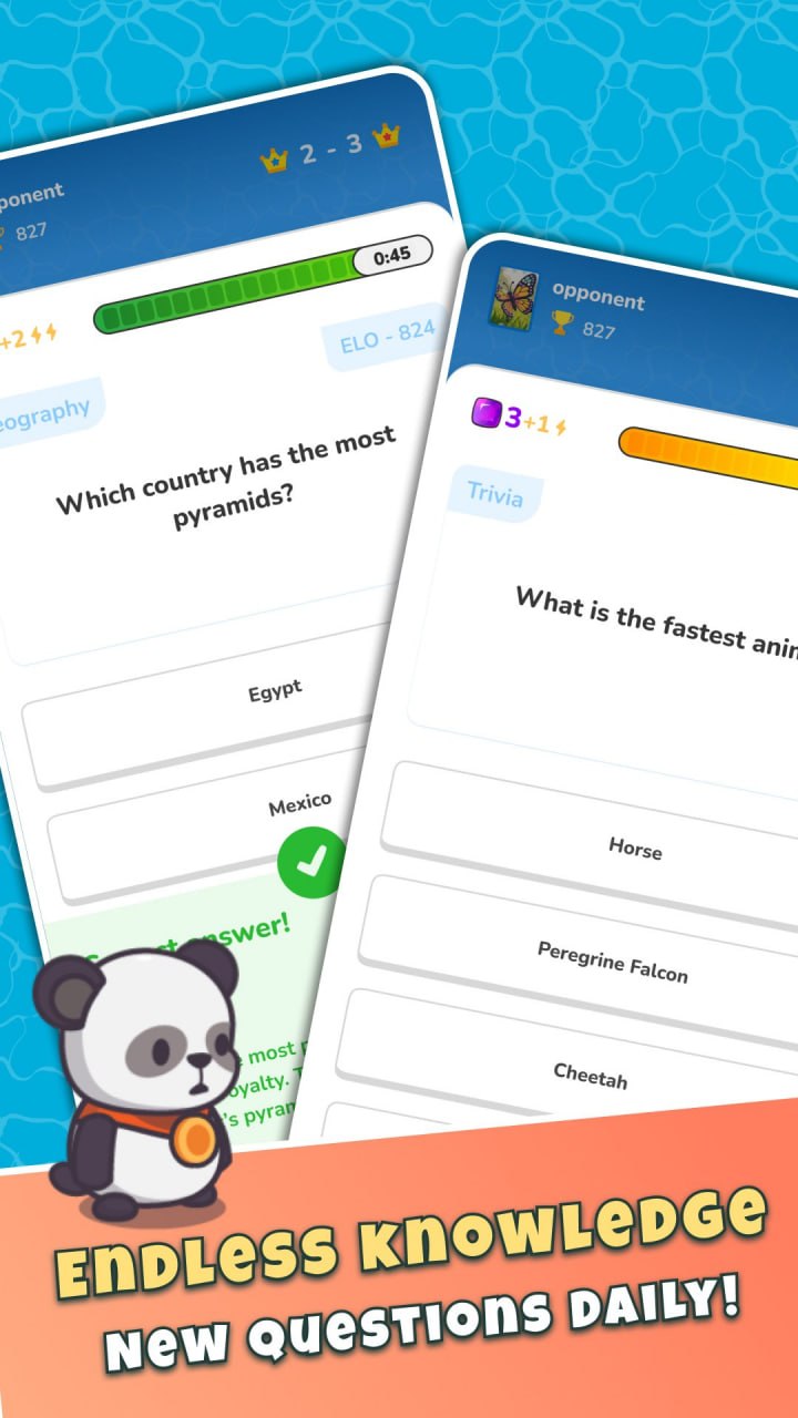 In-game battle board screenshot showing a quiz question popup and player avatars